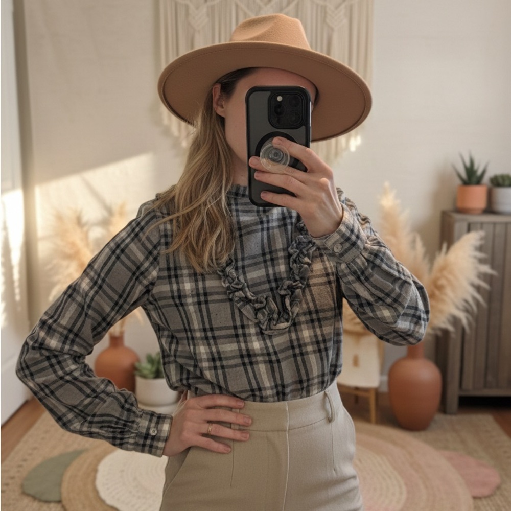 ASOS Black and Gray Plaid Button Down Shirt